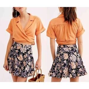 Free People Women's Black Combo‎ End OF The Island Floral Godet Skirt Size US 4